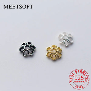 10pcs 925 Sterling Silver Flower Bead Caps Charms DIY Jewelry Accessory