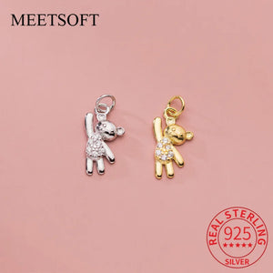 925 Sterling Silver Bear Zircon Pandent - DIY Necklace Accessory