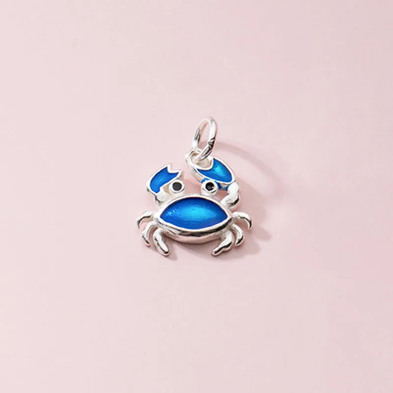 Romantic 925 Sterling Silver Red Crab Charms for DIY Necklace
