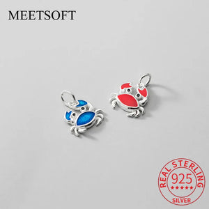 Romantic 925 Sterling Silver Red Crab Charms for DIY Necklace