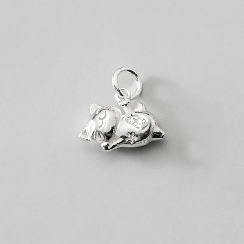925 Sterling Silver Cat Hollow Charms for Jewelry Necklace