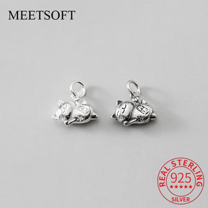 925 Sterling Silver Cat Hollow Charms for Jewelry Necklace