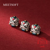 S925 Sterling Silver Enamel Fu Character Lion Bead