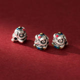 S925 Sterling Silver Enamel Fu Character Lion Bead