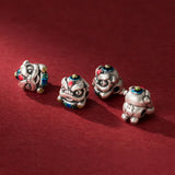 S925 Sterling Silver Enamel Fu Character Lion Bead