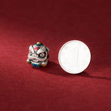 S925 Sterling Silver Enamel Fu Character Lion Bead