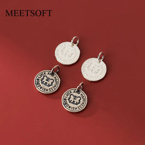 S925 Sterling Silver Zodiac Tiger Pendant Charms DIY Supplies Necklace