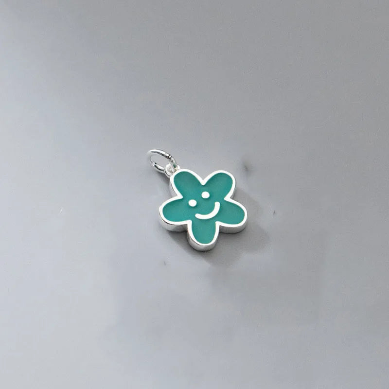 S925 Sterling Silver Floral Smiley Pendant Charms