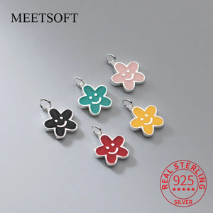 S925 Sterling Silver Floral Smiley Pendant Charms