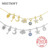 S925 Silver Zircon Key Dog Moon Charms for DIY Jewelry