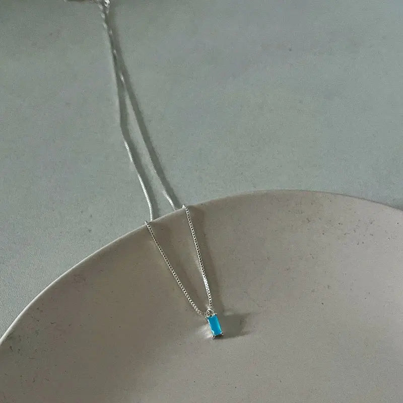 925 Silver Square Zircon Chain Necklace for Women