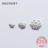 5pcs 925 Sterling Silver Hollow Flower Bead Caps for DIY Fine Jewelry