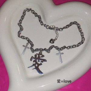 925 Silver Geometric Flower Heart Letters Pendant Chokers Necklace