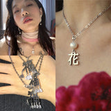 925 Silver Geometric Flower Heart Letters Pendant Chokers Necklace