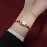 925 Silver 3D Tiger Head Red Agate Crystal Bracelet