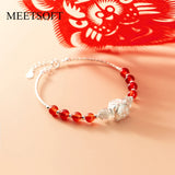 925 Silver 3D Tiger Head Red Agate Crystal Bracelet