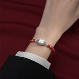 925 Silver 3D Tiger Head Red Agate Crystal Bracelet