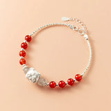 925 Silver 3D Tiger Head Red Agate Crystal Bracelet