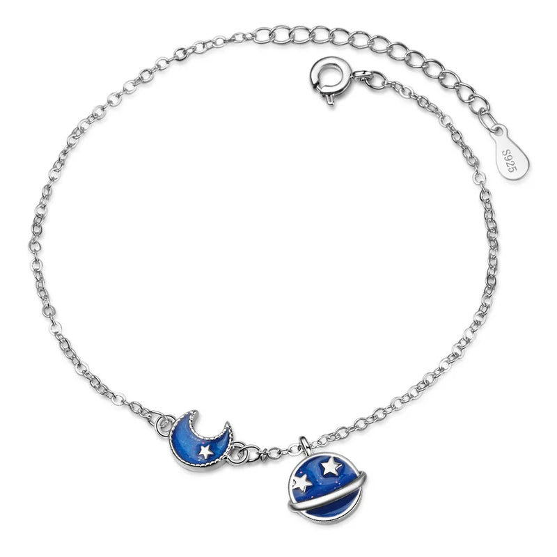925 Silver Planet Stars Moon Bracelet for Women
