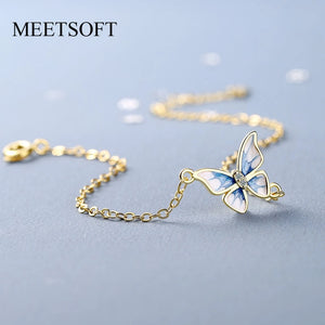 Sterling Silver Butterfly Zircon Bracelet Romantic Fine Jewelry