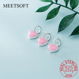 925 Silver Pink Heart Dangle Charms for Jewelry Making