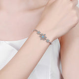 925 Silver Flower Snowflake Zircon Chain Bracelet Romantic Jewelry