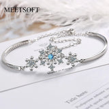 925 Silver Flower Snowflake Zircon Chain Bracelet Romantic Jewelry