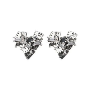 925 Silver Geometric Heart Stud Earrings Punk HipHop Jewelry