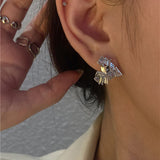 925 Silver Geometric Heart Stud Earrings Punk HipHop Jewelry