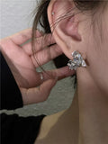925 Silver Geometric Heart Stud Earrings Punk HipHop Jewelry