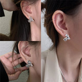 925 Silver Geometric Heart Stud Earrings Punk HipHop Jewelry