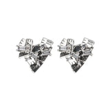 925 Silver Geometric Heart Stud Earrings Punk HipHop Jewelry