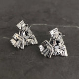 925 Silver Geometric Heart Stud Earrings Punk HipHop Jewelry