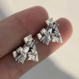 925 Silver Geometric Heart Stud Earrings Punk HipHop Jewelry