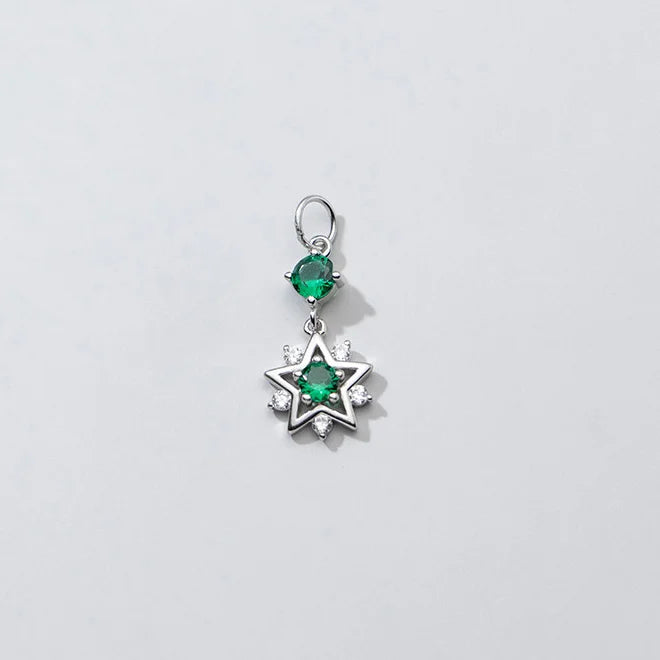 925 Silver Green Zircon Stars Pandent Charms for DIY Jewelry