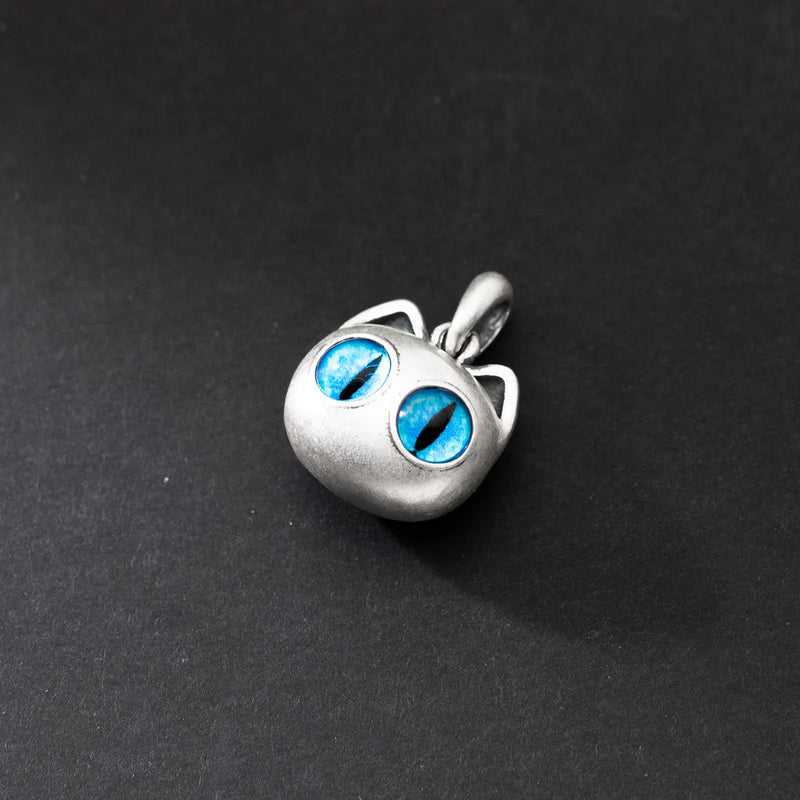 925 Sterling Silver Matte Cat Kitty Head Eyes Pendant Charm for DIY Bracelet