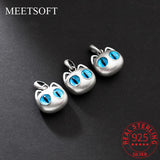 925 Sterling Silver Matte Cat Kitty Head Eyes Pendant Charm for DIY Bracelet