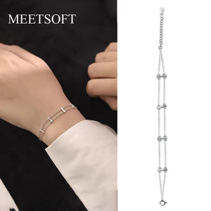 925 Sterling Silver Double Layer Chain Bracelets for Women Party