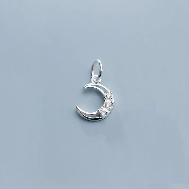 925 Sterling Silver Moon Zircon Charms DIY Fine Jewelry Necklace