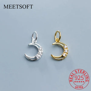 925 Sterling Silver Moon Zircon Charms DIY Fine Jewelry Necklace