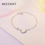 925 Silver Moon Star Zircon Bracelet Women Fine Jewelry