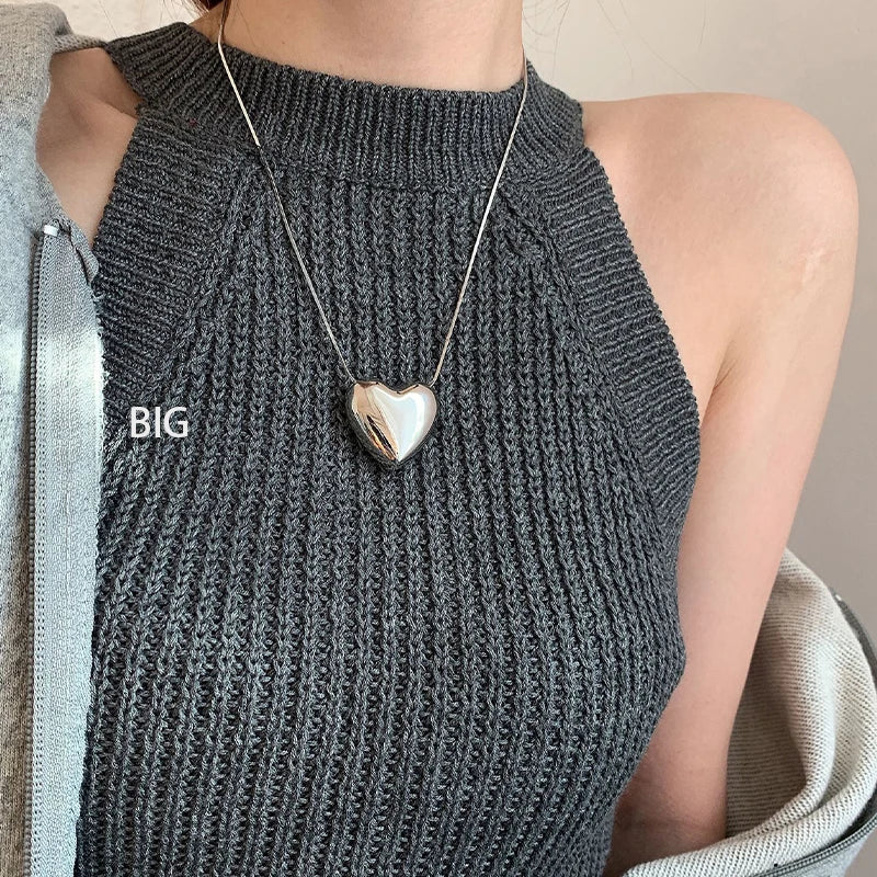 925 Silver Heart Chokers Necklace for Women Retro Romantic Drop