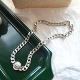 925 Silver Thick Chain Round Clavicle Choker Necklace for Women