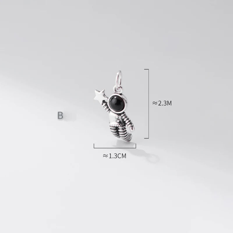 925 Sterling Silver Astronaut Stone Pendant Charms for DIY Jewelry Making