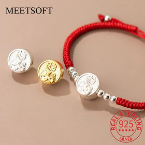 S925 Silver Chinese Zodiac Tiger Beads Charms DIY Making Accessories