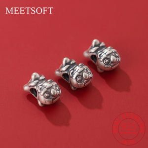 S925 Sterling Silver Distressed Tiger Baby Charms for DIY Making