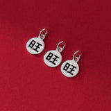 S925 Silver Distressed Wang Round Card Pendant Charms for DIY Bracelet Accessory