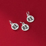 S925 Silver Distressed Wang Round Card Pendant Charms for DIY Bracelet Accessory