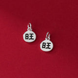 S925 Silver Distressed Wang Round Card Pendant Charms for DIY Bracelet Accessory