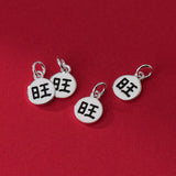 S925 Silver Distressed Wang Round Card Pendant Charms for DIY Bracelet Accessory